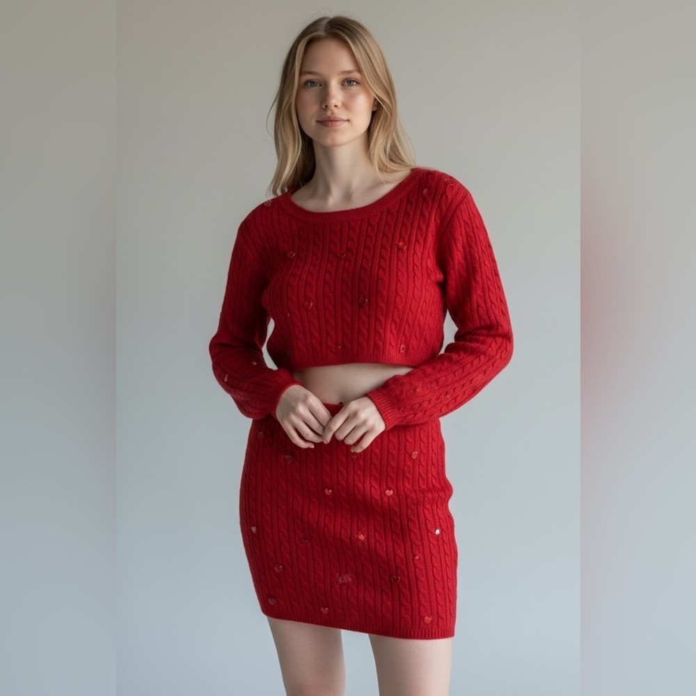 Sugar thrillz love in the air coord set (sweater and knit skirt) medium NWOT